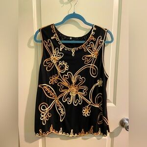 Carole Little Black Sleeveless Embroidered Floral Print Top, Women's Size 1X